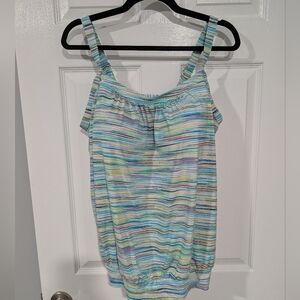 NWOT Lands' End Multicolor Striped Blouson Tankini Swim Top in Size 16DD